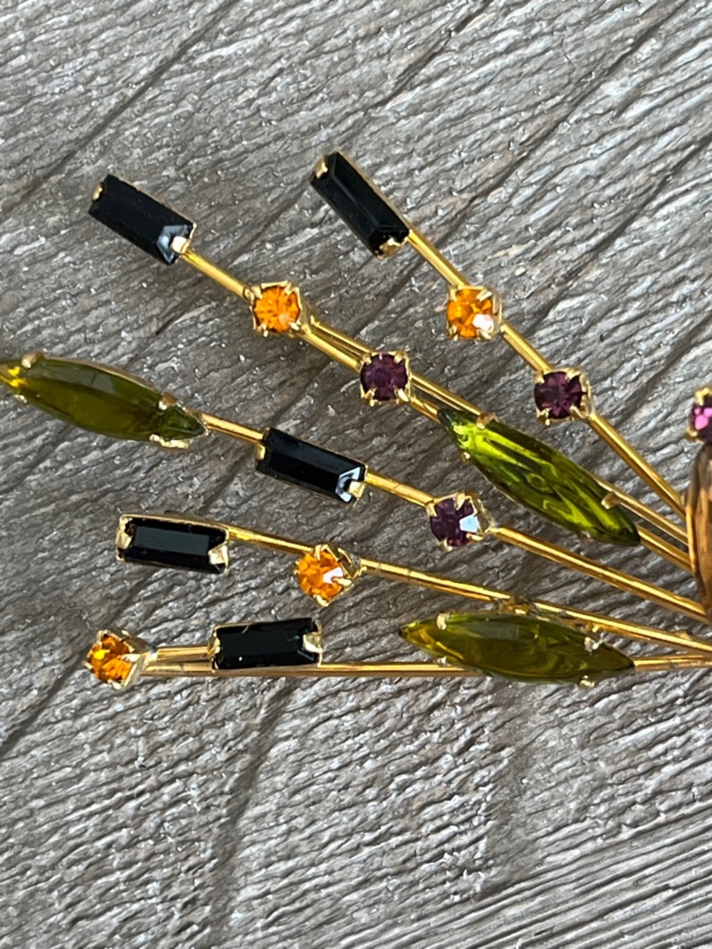 Weeping Willow Gold-Tone Multi-Stone Floral Spray Brooch mid century